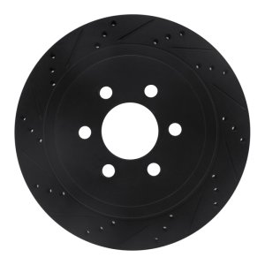 Dodge Durango Brake Rotor (1) - Rear Left - R1 Concepts - Drilled & Slotted - Black - 2003